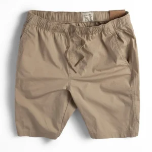 Basic elastic waistband khaki shorts, hem FSBK010