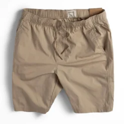 Basic elastic waistband khaki shorts, hem FSBK010